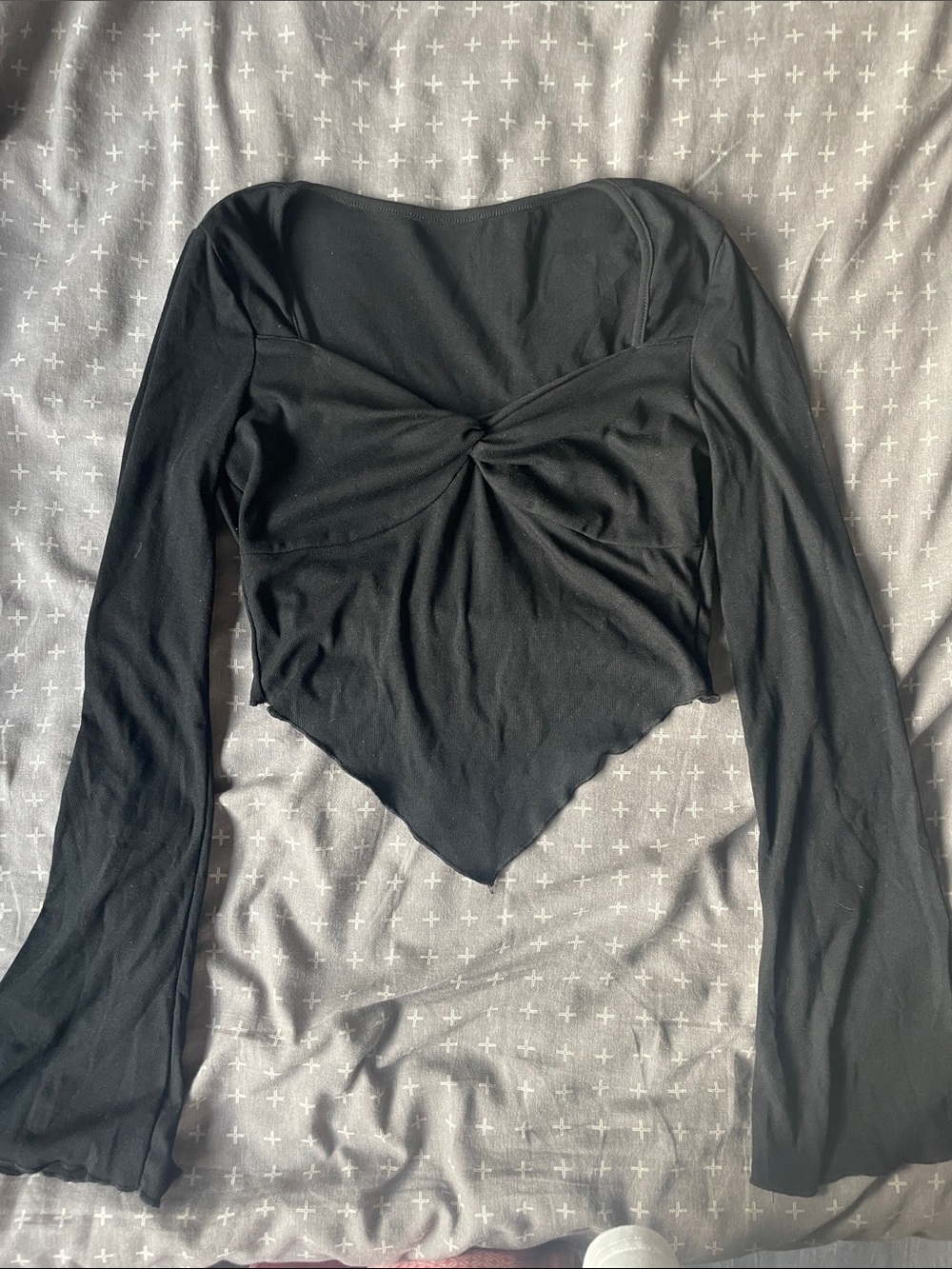 Black Twist-Front Long Sleeve Crop Top